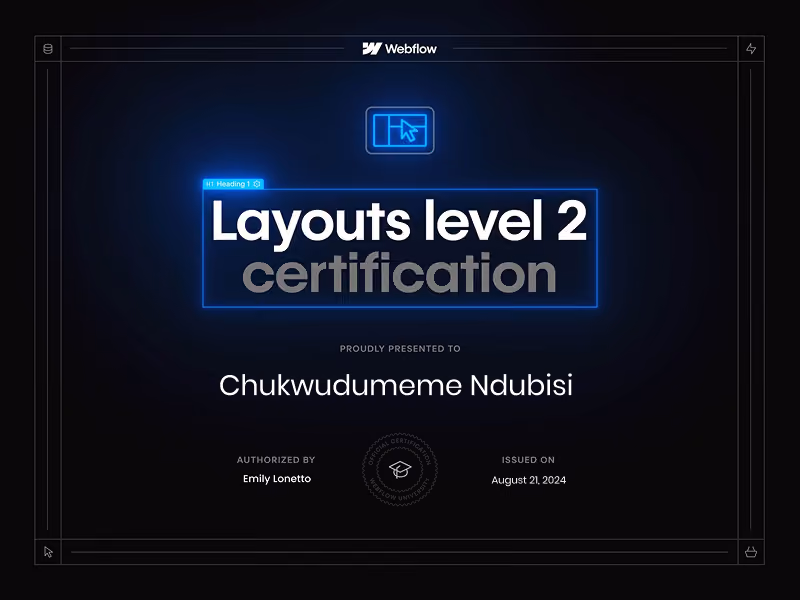 Dumeme Ndubisi Webflow Certificate