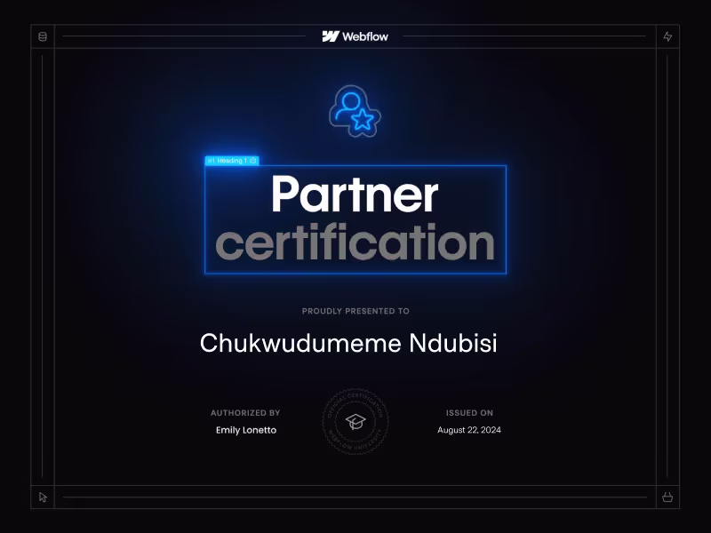 Dumeme Ndubisi Webflow Certificate