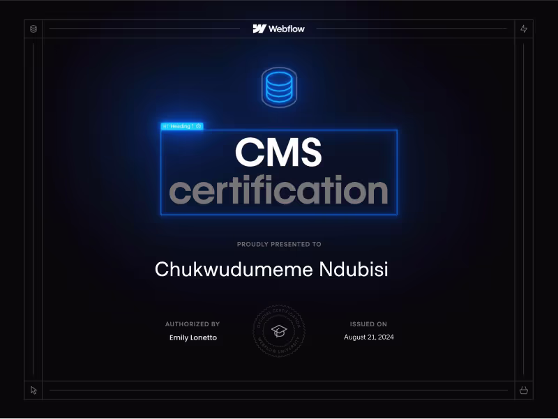 Dumeme Ndubisi Webflow Certificate